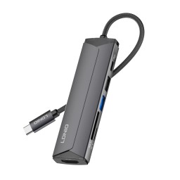 محطة توصيل LDNIO DS-56H USB-C متعددة الوظائف مع HDMI وشحن PD بقدرة 100 واط وقارئ بطاقات SD/TF LDNIO DS-56H USB-C Multi-Function Docking Station – HDMI, 100W PD, USB 2.0, SD & TF