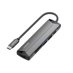 محطة توصيل LDNIO DS-56H USB-C متعددة الوظائف مع HDMI وشحن PD بقدرة 100 واط وقارئ بطاقات SD/TF LDNIO DS-56H USB-C Multi-Function Docking Station – HDMI, 100W PD, USB 2.0, SD & TF