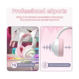 سماعة رأس لاسلكية ثلاثية الأوضاع Onikuma GT838 (أبيض/وردي) Onikuma GT838 Tri-Mode Wireless Headphone (White/Pink)