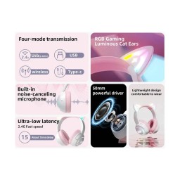 سماعة رأس لاسلكية ثلاثية الأوضاع Onikuma GT838 (أبيض/وردي) Onikuma GT838 Tri-Mode Wireless Headphone (White/Pink)