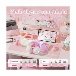 سماعة رأس لاسلكية ثلاثية الأوضاع Onikuma GT838 (أبيض/وردي) Onikuma GT838 Tri-Mode Wireless Headphone (White/Pink)