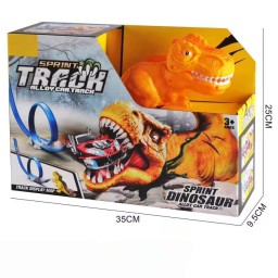 مضمار سباق السيارات التفاعلي السريع مع حلقة الانطلاق الدائرية ومجسم الديناصور المفترس Sprint Dinosaur Alloy Car Track Play Set with 360 Loop & T-Rex Launcher