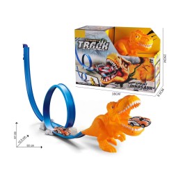 مضمار سباق السيارات التفاعلي السريع مع حلقة الانطلاق الدائرية ومجسم الديناصور المفترس Sprint Dinosaur Alloy Car Track Play Set with 360 Loop & T-Rex Launcher