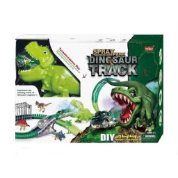 مضمار سباق الديناصور المرن المزدوج مع حقتين دائرين ورذاذ بخاري ومجسمات ديناصورات Dual Loop Dinosaur Flexible Track Set with Mist Spray T-Rex & Mini Figures