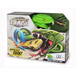 مضمار سباق السيارات التفاعلي السريع مع حلقة الانطلاق المزدوجة ومجسم الأفعى المفترسة Sprint Snake Alloy Car Track Play Set with Dual 360 Loop & Snake Head