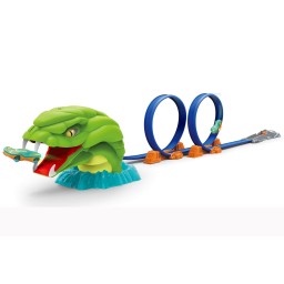 مضمار سباق السيارات التفاعلي السريع مع حلقة الانطلاق المزدوجة ومجسم الأفعى المفترسة Sprint Snake Alloy Car Track Play Set with Dual 360 Loop & Snake Head