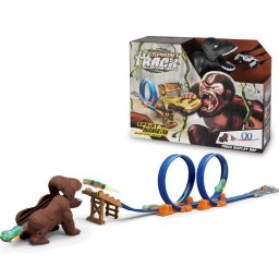 مضمار سباق السيارات التفاعلي السريع مع حلقة الانطلاق المزدوجة ومجسم الغوريلا Sprint Orangutan Alloy Car Track Play Set with Dual 360 Loop & Gorilla Launcher