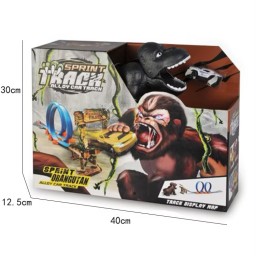 مضمار سباق السيارات التفاعلي السريع مع حلقة الانطلاق المزدوجة ومجسم الغوريلا Sprint Orangutan Alloy Car Track Play Set with Dual 360 Loop & Gorilla Launcher