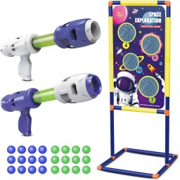 مجموعة لعبة التصويب بالفضاء مع مسدسين وقاعدة هدف وشباك نقاط وكرات إسفنجية Space Exploration Shooting Target Game Set with 2 Air Guns & Foam Balls