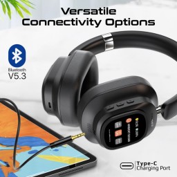سماعات رأس هجينة عالية الدقة ووحدة تحكم بشاشة LCD تعمل باللمس High-definition hybrid headphones and touchscreen LCD controller