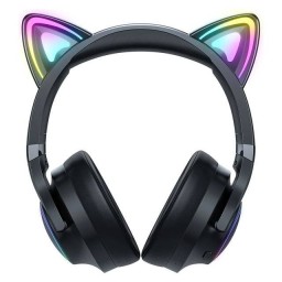 سماعة ألعاب بلوتوث Onikuma B90 RGB بتصميم أذن قطة (أسود headphones