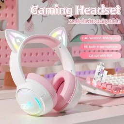 سماعة رأس أونيكوما GT838 ثنائية في واحد (وردي-أبيض) headphones