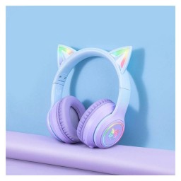 سماعة ألعاب بلوتوث Onikuma B90 RGB بتصميم أذن قطة (بنفسجي headphones