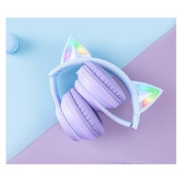 سماعة ألعاب بلوتوث Onikuma B90 RGB بتصميم أذن قطة (بنفسجي headphones