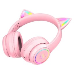 سماعة ألعاب بلوتوث Onikuma B90 RGB بتصميم أذن قطة (لون وردي headphones