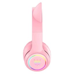سماعة ألعاب بلوتوث Onikuma B90 RGB بتصميم أذن قطة (لون وردي headphones