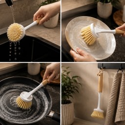 فرشاة تنظيف متعددة الاستخدامات بمقبض خشبي Long Handle Bamboo Cleaning Brush