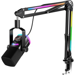 طقم مايكروفون FIFINE AmpliGame AM8PROT ديناميكي USB + XLR مع ذراع RGB – أسود FIFINE AmpliGame AM8PROT USB/XLR Dynamic Microphone Kit with RGB Boom Arm – Black