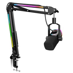 طقم مايكروفون FIFINE AmpliGame AM8PROT ديناميكي USB + XLR مع ذراع RGB – أسود FIFINE AmpliGame AM8PROT USB/XLR Dynamic Microphone Kit with RGB Boom Arm – Black