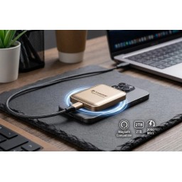 قرص SSD خارجي محمول Transcend ESD420C بسعة 1TB متوافق مع MagSafe - ذهبي Transcend ESD420C 1TB MagSafe Compatible Portable External SSD - Gold