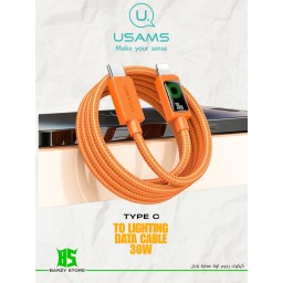 كابل يوسامز سريع ونقل بيانات من Type-C إلى Lightning بقدرة 30 واط مع شاشة عرض ذكية (سلسلة U92) USAMS SJ774 U92 Type-C to Lightning 30W Fast Charging & Data Cable with Light (Orange)