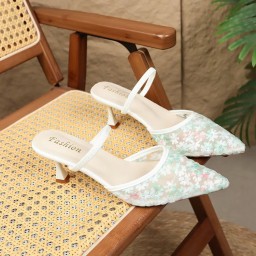 حذاء نسائي أنيق بكعب رفيع ومشبك شبكي مسامي women trendy shoes