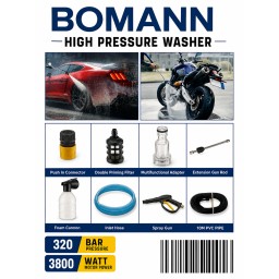 مرشة ماء ضغط عالي | براند بومان الالماني 3800 واط BOMANN German High Pressure Washer 3800W