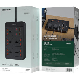 موزع طاقة جرين لايون 2500 واط 5 منافذ و6 منافذ يو إس بي Green Lion 2500W Power Socket 5 Outlets 6 USB Ports