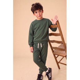 طقم سويت شيرت Basic Karyoka للأطفال 3-8 سنوات - أخضر كاكي Basic Karyoka Sweatshirt Set for Kids 3-8 Years - Khaki Green