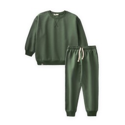 طقم سويت شيرت Basic Karyoka للأطفال 3-8 سنوات - أخضر كاكي Basic Karyoka Sweatshirt Set for Kids 3-8 Years - Khaki Green