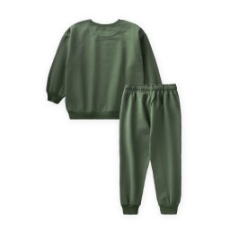 طقم سويت شيرت Basic Karyoka للأطفال 3-8 سنوات - أخضر كاكي Basic Karyoka Sweatshirt Set for Kids 3-8 Years - Khaki Green