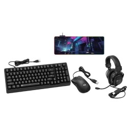 طقم R8 GWK3001 المتكامل 4 في 1 – كيبورد + ماوس + ماوس باد + سماعة رأس – أسود R8 GWK3001 4-In-1 Keyboard Mouse Pad Headset Kit – Black