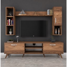وحدة تلفزيون كاملة بتصاميم  عصرية متعددة  خشب mdf تركي اصلي درجة اولى Complete TV unit with multiple modern designs, made of genuine Turkish MDF wood, first grade.