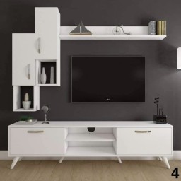 وحدة تلفزيون كاملة بتصاميم  عصرية متعددة  خشب mdf تركي اصلي درجة اولى Complete TV unit with multiple modern designs, made of genuine Turkish MDF wood, first grade.