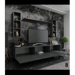 وحدة تلفزيون كاملة بتصاميم  عصرية متعددة  خشب mdf تركي اصلي درجة اولى Complete TV unit with multiple modern designs, made of genuine Turkish MDF wood, first grade.