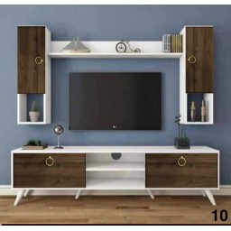 وحدة تلفزيون كاملة بتصاميم  عصرية متعددة  خشب mdf تركي اصلي درجة اولى Complete TV unit with multiple modern designs, made of genuine Turkish MDF wood, first grade.