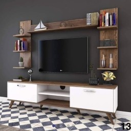 وحدة تلفزيون كاملة بتصاميم  عصرية متعددة  خشب mdf تركي اصلي درجة اولى Complete TV unit with multiple modern designs, made of genuine Turkish MDF wood, first grade.
