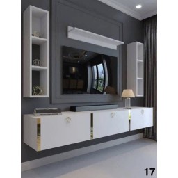 وحدة تلفزيون كاملة بتصاميم  عصرية متعددة  خشب mdf تركي اصلي درجة اولى Complete TV unit with multiple modern designs, made of genuine Turkish MDF wood, first grade.