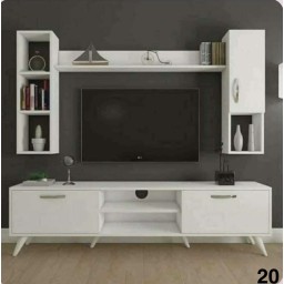 وحدة تلفزيون كاملة بتصاميم  عصرية متعددة  خشب mdf تركي اصلي درجة اولى Complete TV unit with multiple modern designs, made of genuine Turkish MDF wood, first grade.