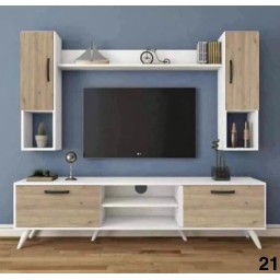 وحدة تلفزيون كاملة بتصاميم  عصرية متعددة  خشب mdf تركي اصلي درجة اولى Complete TV unit with multiple modern designs, made of genuine Turkish MDF wood, first grade.