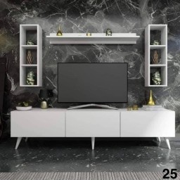 وحدة تلفزيون كاملة بتصاميم  عصرية متعددة  خشب mdf تركي اصلي درجة اولى Complete TV unit with multiple modern designs, made of genuine Turkish MDF wood, first grade.