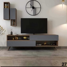 وحدة تلفزيون كاملة بتصاميم  عصرية متعددة  خشب mdf تركي اصلي درجة اولى Complete TV unit with multiple modern designs, made of genuine Turkish MDF wood, first grade.