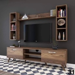 وحدة تلفزيون كاملة بتصاميم  عصرية متعددة  خشب mdf تركي اصلي درجة اولى Complete TV unit with multiple modern designs, made of genuine Turkish MDF wood, first grade.
