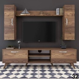 وحدة تلفزيون كاملة بتصاميم  عصرية متعددة  خشب mdf تركي اصلي درجة اولى Complete TV unit with multiple modern designs, made of genuine Turkish MDF wood, first grade.