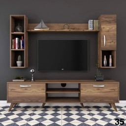 وحدة تلفزيون كاملة بتصاميم  عصرية متعددة  خشب mdf تركي اصلي درجة اولى Complete TV unit with multiple modern designs, made of genuine Turkish MDF wood, first grade.