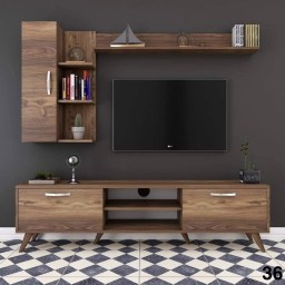 وحدة تلفزيون كاملة بتصاميم  عصرية متعددة  خشب mdf تركي اصلي درجة اولى Complete TV unit with multiple modern designs, made of genuine Turkish MDF wood, first grade.