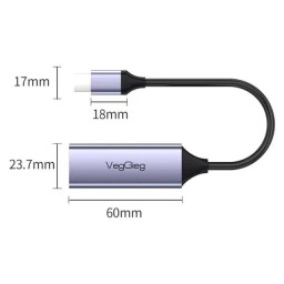 محول شبكة VegGieg V-K308 USB Type-C 3.0 إلى RJ45 Gigabit بسرعة 1000Mbps VegGieg V-K308 USB-C 3.0 to RJ45 Gigabit Ethernet Adapter