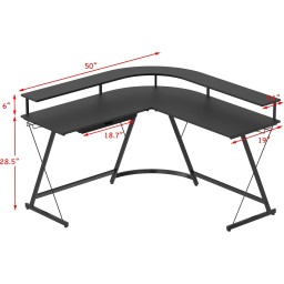 مكتب ألعاب SHW Vista بشكل L مع حامل شاشة كامل حول المكتب ودرج أسود SHW L Shaped Gaming Desk with Full Around Monitor Stand and Drawer, Black