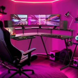 مكتب ألعاب SHW Vista بشكل L مع حامل شاشة كامل حول المكتب ودرج أسود SHW L Shaped Gaming Desk with Full Around Monitor Stand and Drawer, Black