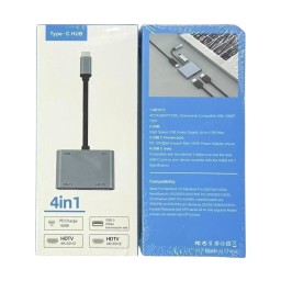 محول متعدد المنافذ من النوع C 4 في 1 – شحن سريع (PD) 100 واط / منفذان لتلفزيون عالي الدقة 4K / USB 3.0 Type-C 4-in-1 Multiport Hub – PD 100W / Dual 4K HDTV / USB 3.0